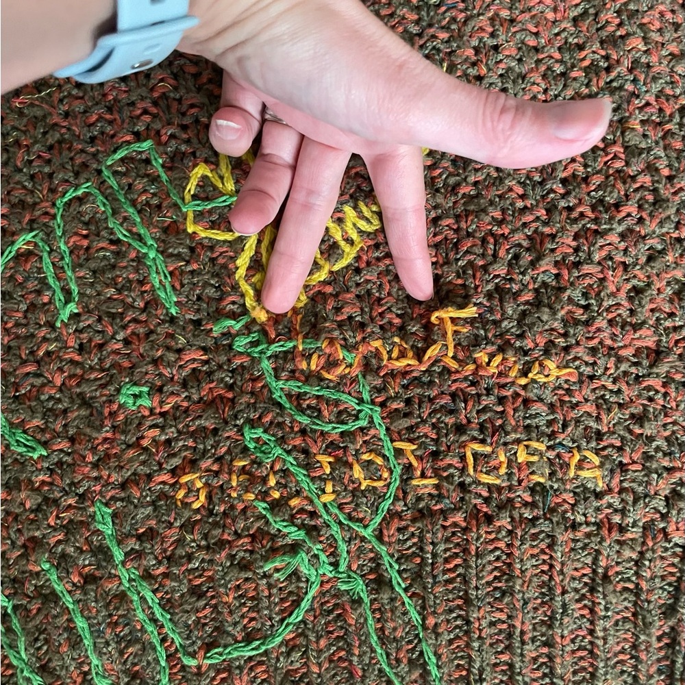 Anthropologie Brown Cropped V-Neck Sweater with Yellow & Green Leaf Embroidery - Picture 11 of 15